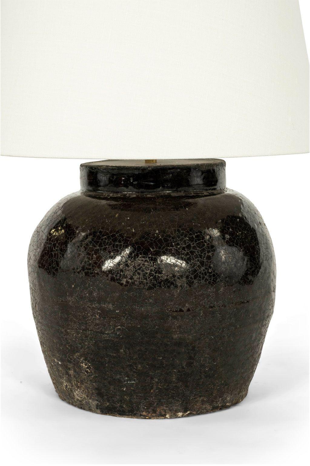Belgian Black Glazed Vase Lamp