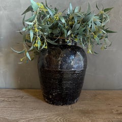 Black Glazed Wabi Sabi Style Pottery Vintage