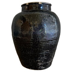 Black Glazed Wabi Sabi Style Pottery Vintage