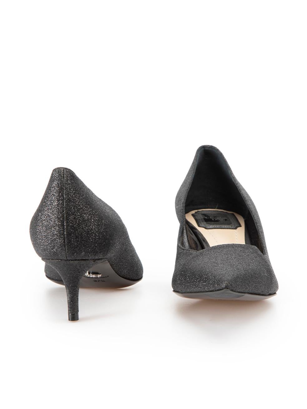 Black Glitter Point-Toe Pumps Size IT 37.5 In New Condition For Sale In London, GB