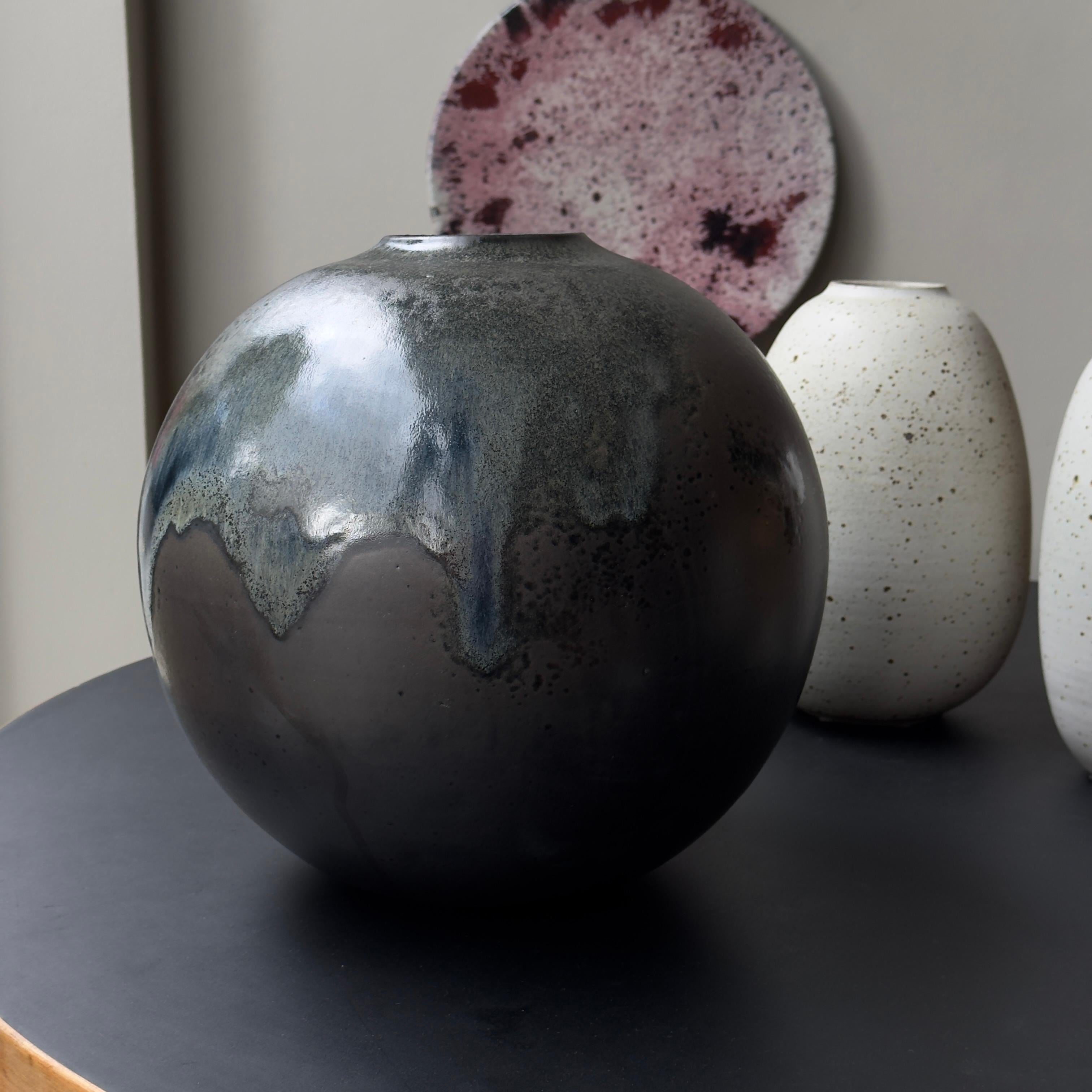 Stoneware Black Globe Vase, KH Würtz, Denmark For Sale
