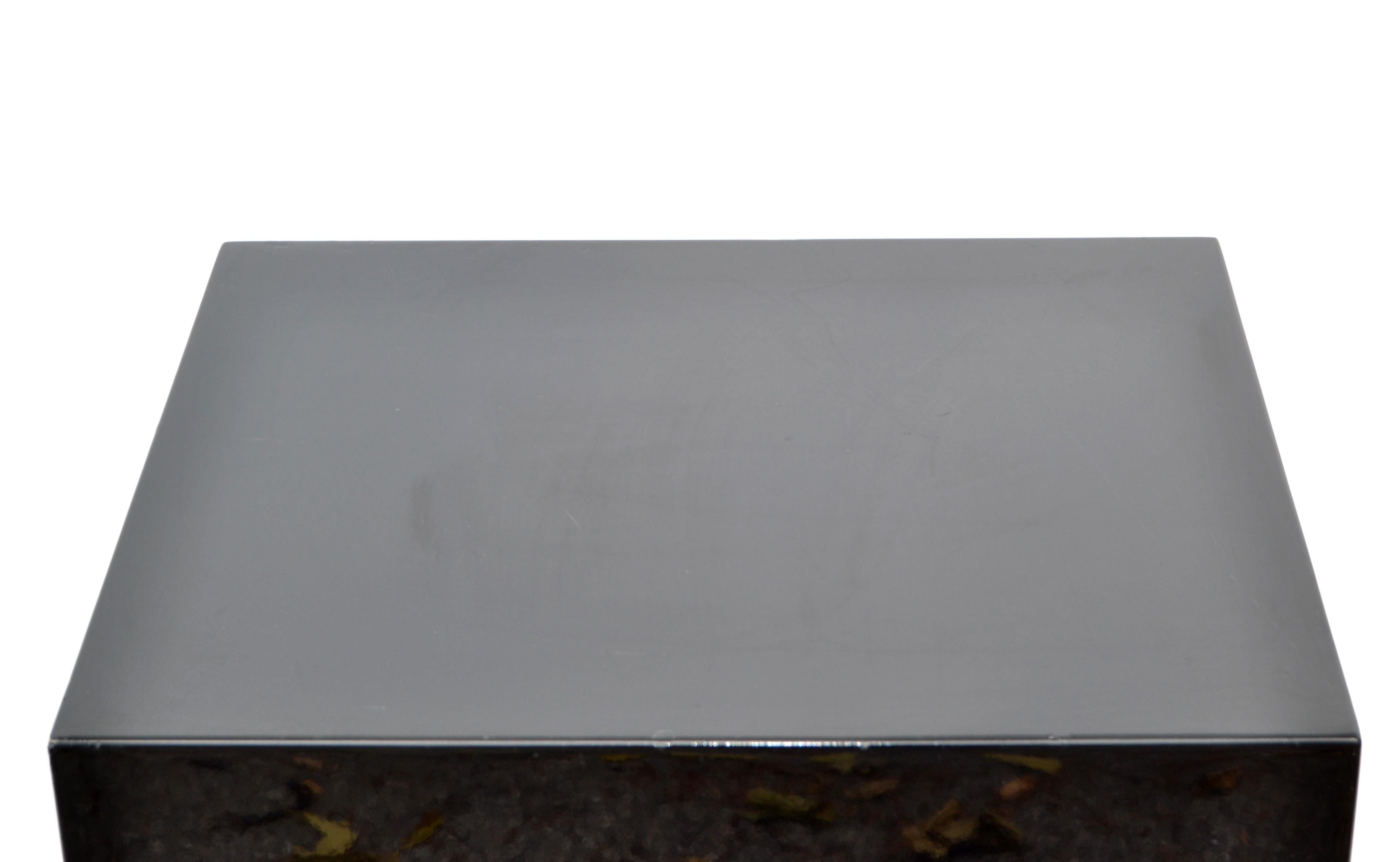 Wood Black Gloss Finished Rectangle Pedestal Table Sculpture Stand Column MidCentury For Sale