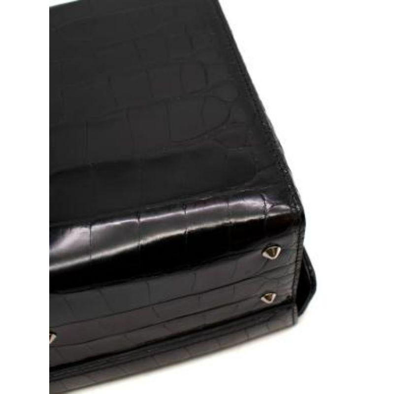Black Glossy Crocodile Grace Box Bag For Sale 4