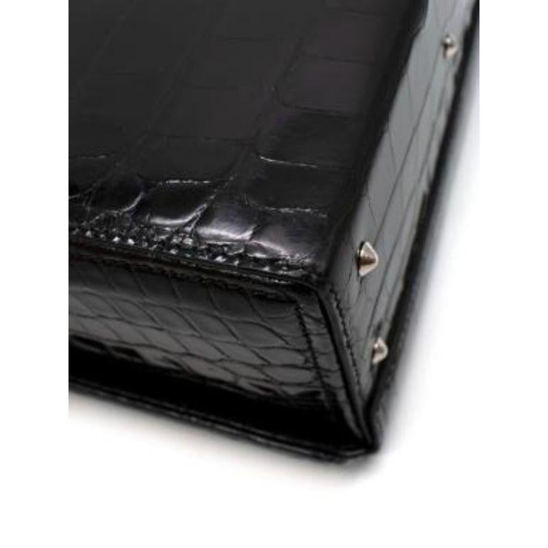 Women's Black Glossy Crocodile Grace Box Bag For Sale