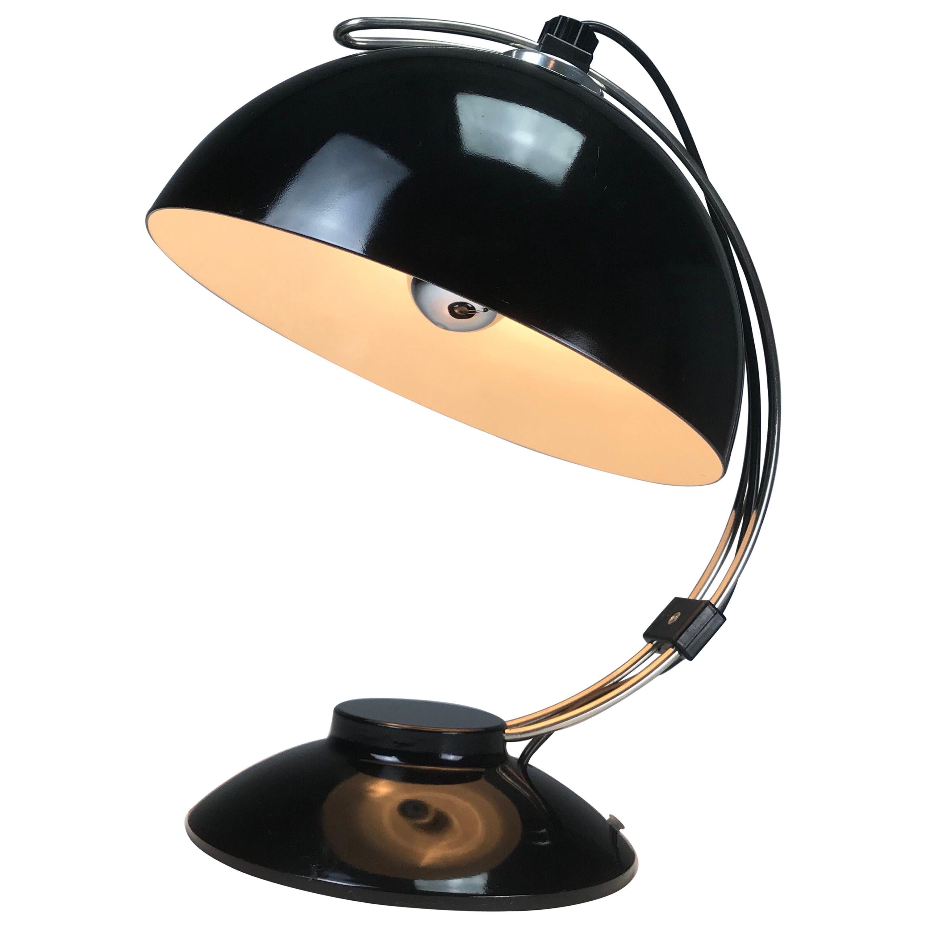 Black Glossy Industrial Desk Lamp from the 1950s