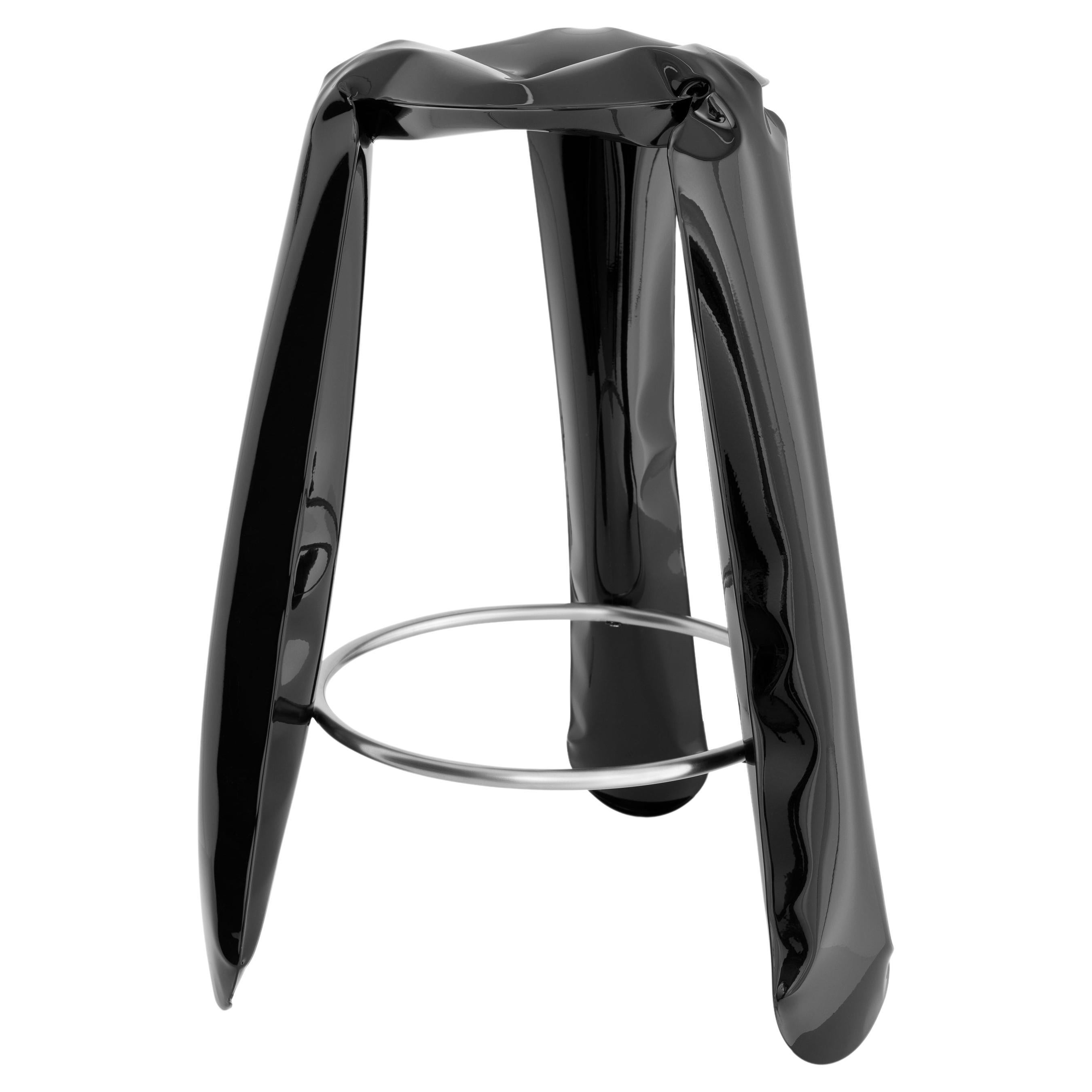 Black Glossy Steel Bar Plopp Stool by Zieta For Sale