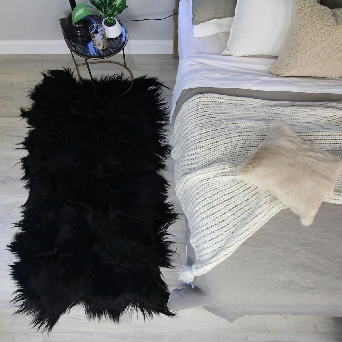 Add eclectic and modern styling to a deco with this genuine black goat hair rug. Whether styling beside a bed or under a coffee table, the distinguished long hair rug can also be styled over a sofa or alternatively used as an upholstery panel to