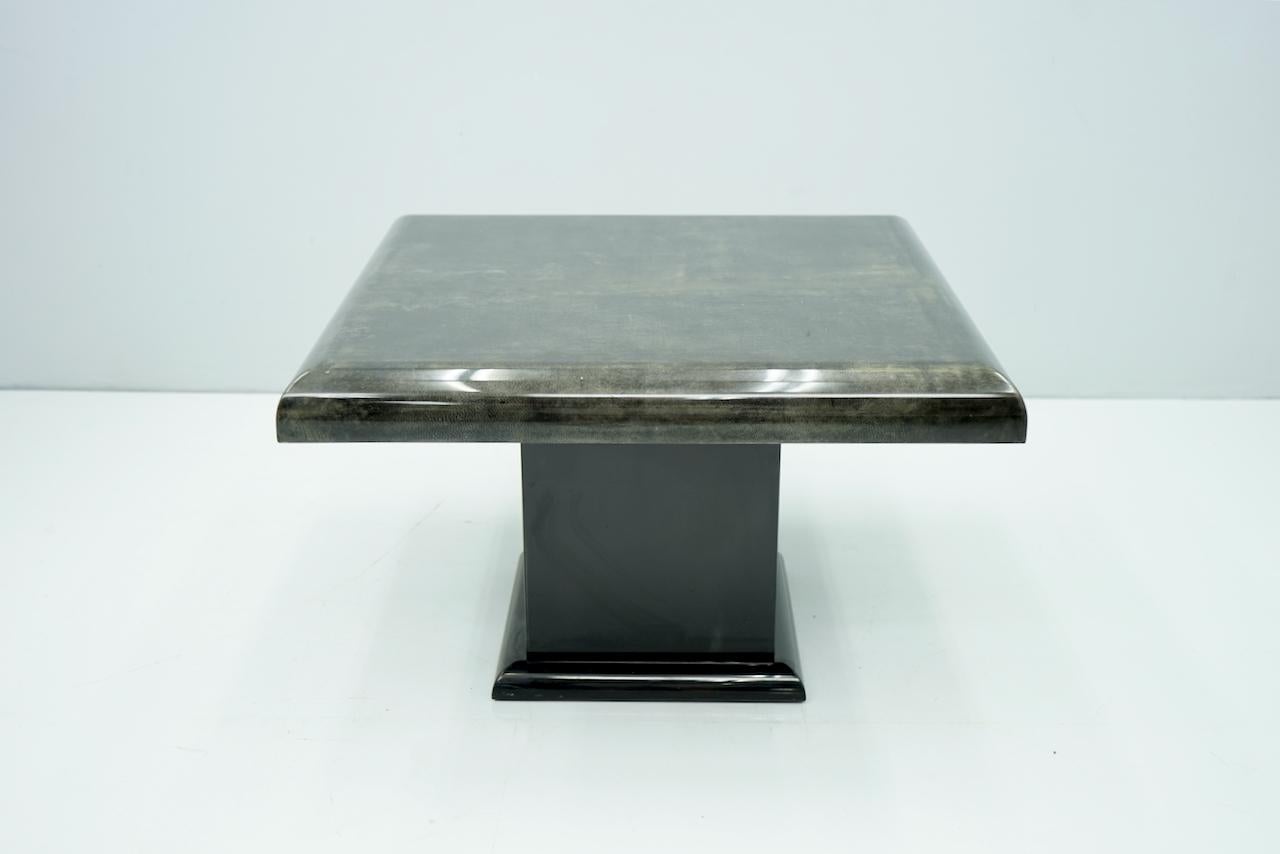 Late 20th Century Black Goatskin Side or Coffee Table by Aldo Tura, Italy, 1980s For Sale