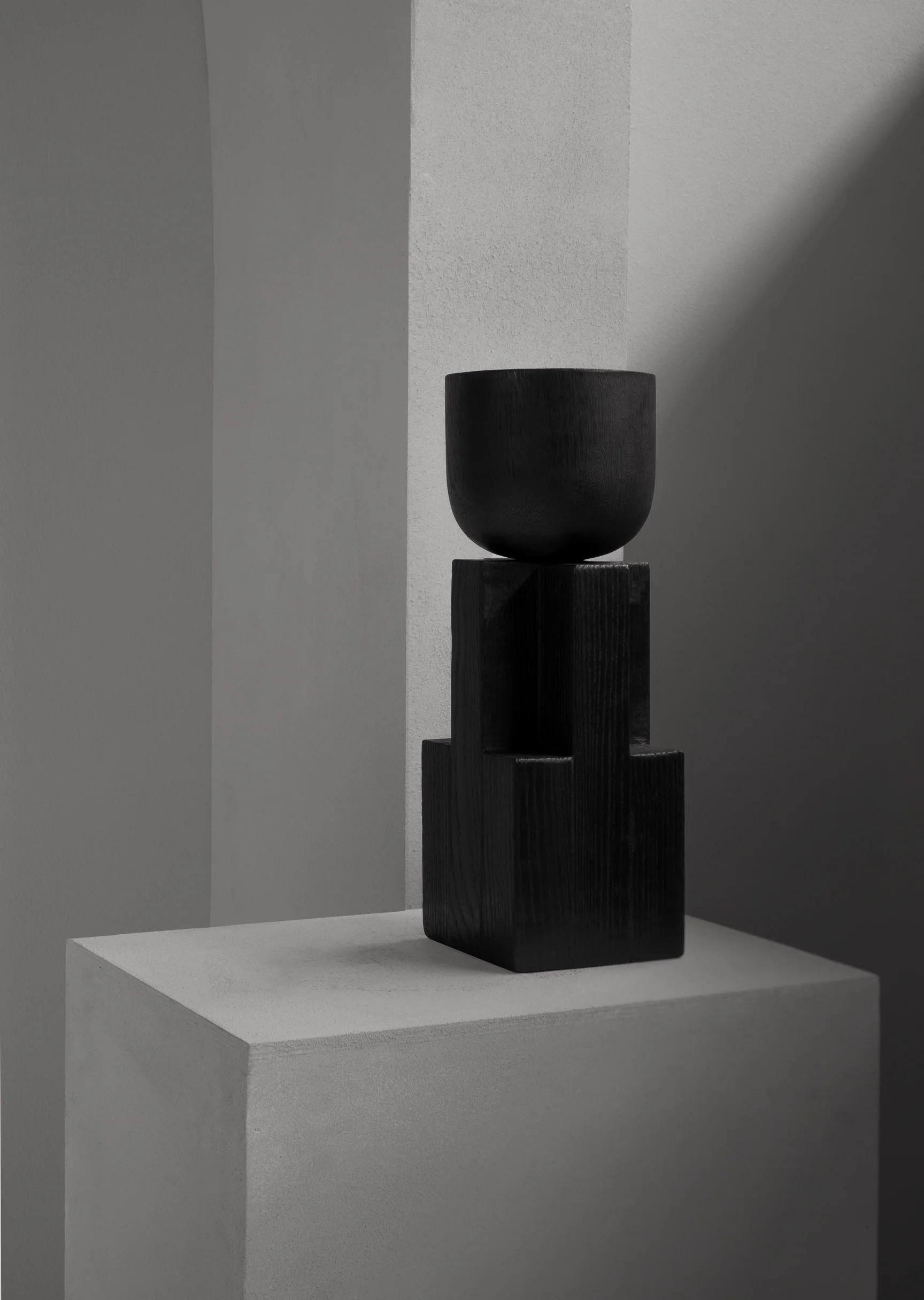 Wood Black Goblet Vase by Arno Declercq For Sale