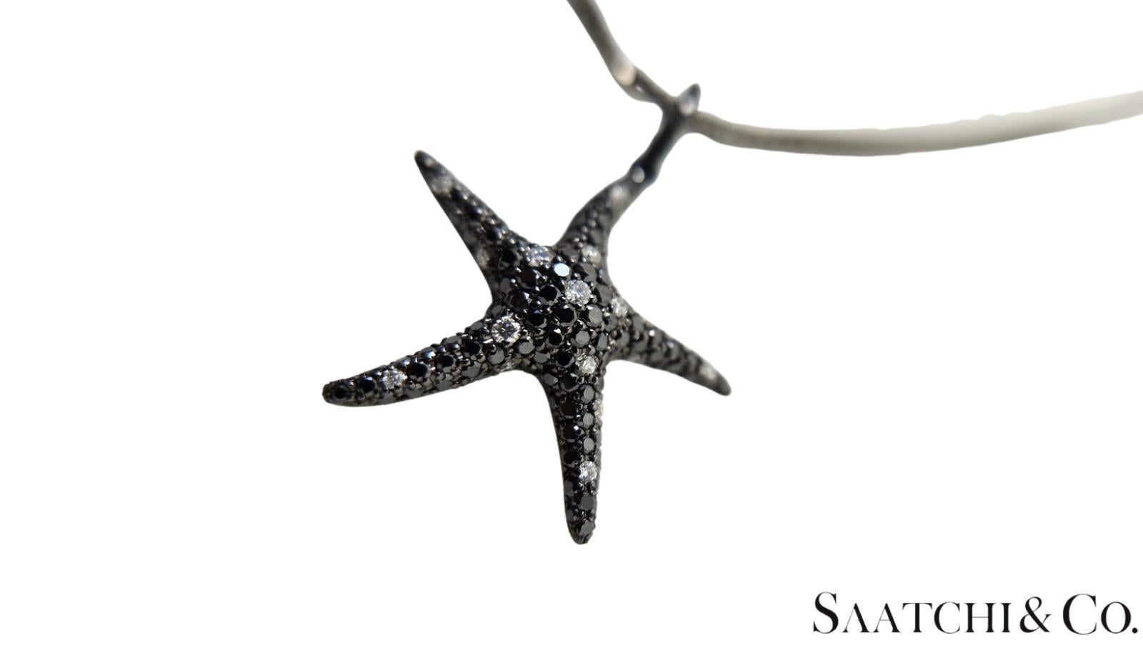 Contemporain Pendentif en or noir 18K avec chaîne 14K - Diamant noir naturel de 0,65 ct, 5,3 grammes en vente