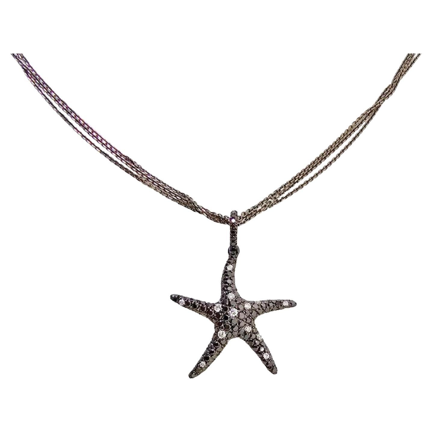 Pendentif en or noir 18K avec chaîne 14K - Diamant noir naturel de 0,65 ct, 5,3 grammes en vente