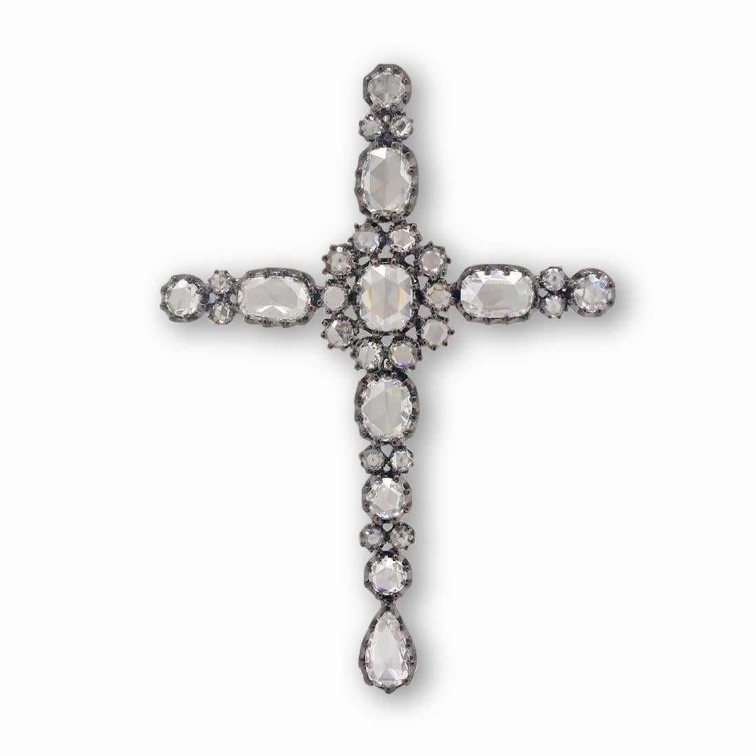 Brilliant Cut Black Gold and Diamond Cross Pendant