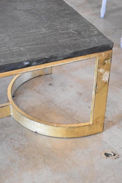 Black and Gold Antica Collection Fabricated Steel Table with Thick Slate Top