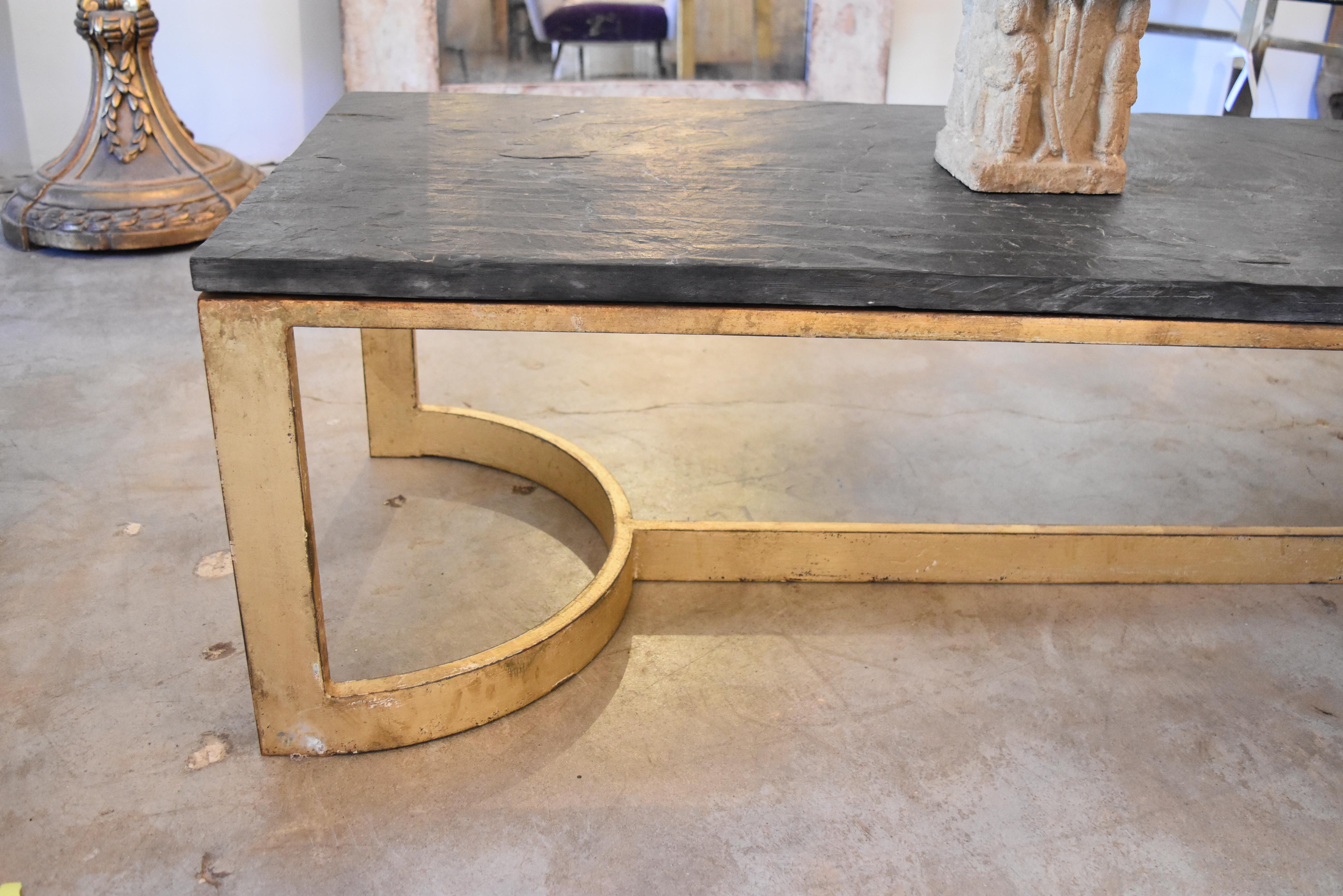 Spanish Black and Gold Antica Collection Fabricated Steel Table with Thick Slate Top