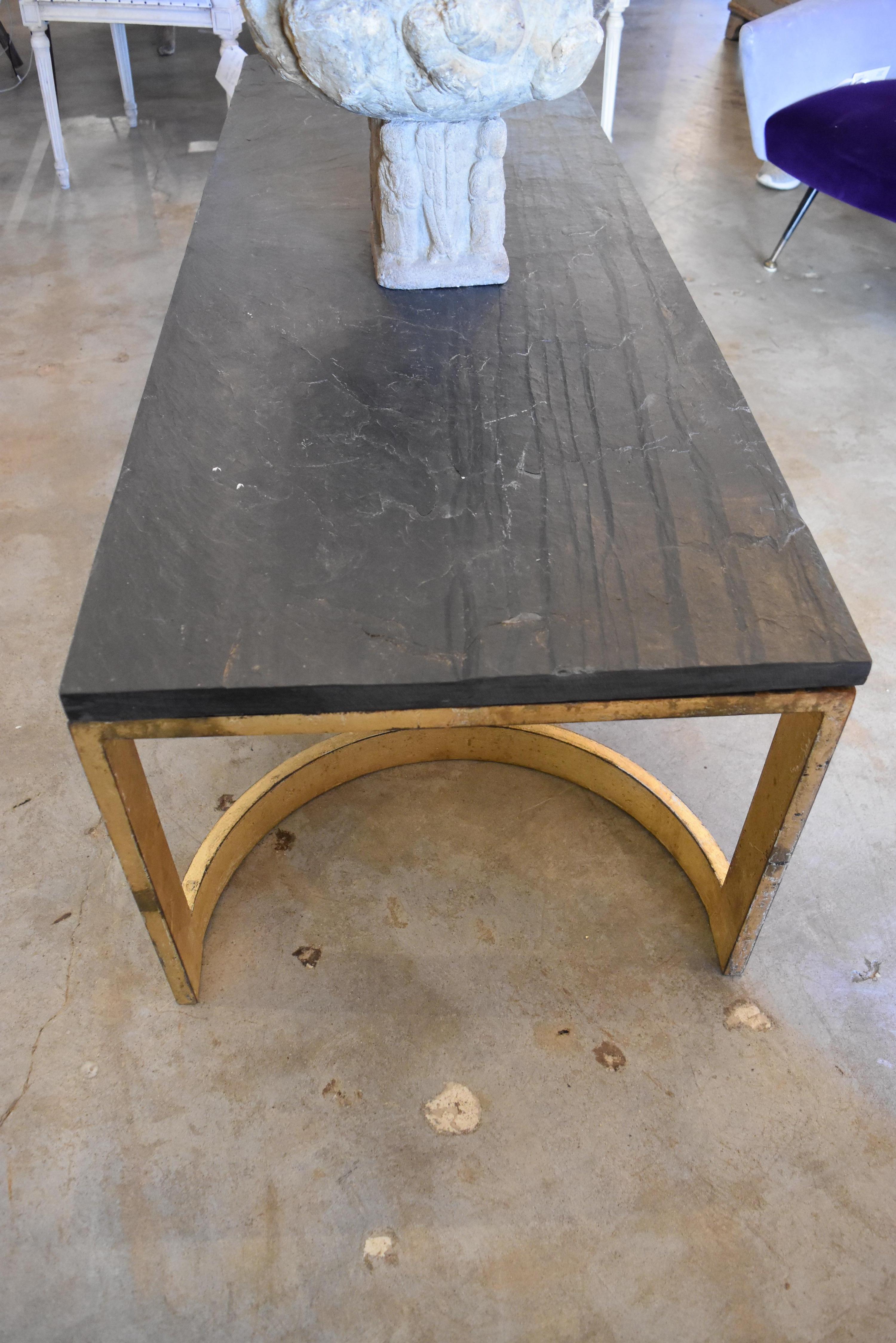 Gilt Black and Gold Antica Collection Fabricated Steel Table with Thick Slate Top