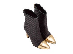 Black & Gold Balmain Quilted Cap-Toe Ankle Boots Size 39