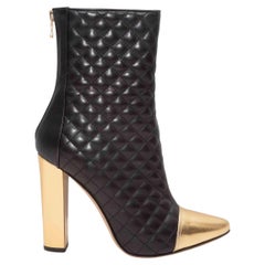 Schwarz & Gold Balmain Gesteppte Cap-Toe Stiefeletten Größe 39