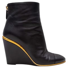 Black & Gold Chanel Cap-Toe CC Wedge Ankle Boots