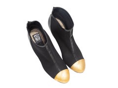 Black & Gold Chanel Cap-Toe Mesh & Patent Heeled Ankle Boots Size 39