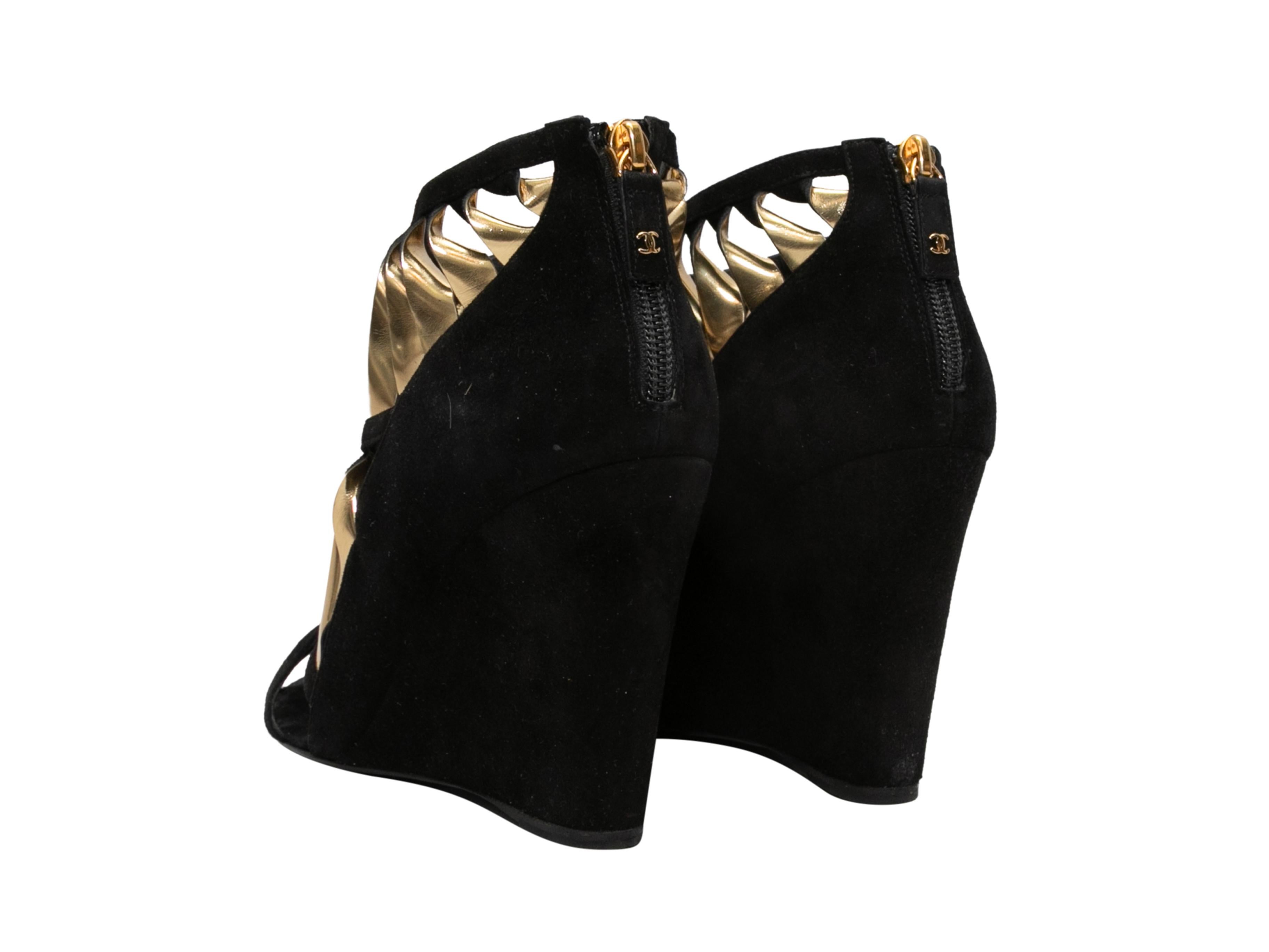 Women's Black & Gold Chanel Cutout Wedge Heels Size 39.5