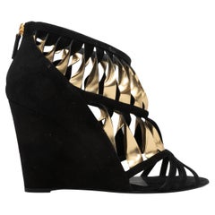 Black & Gold Chanel Cutout Wedge Heels Size 39.5