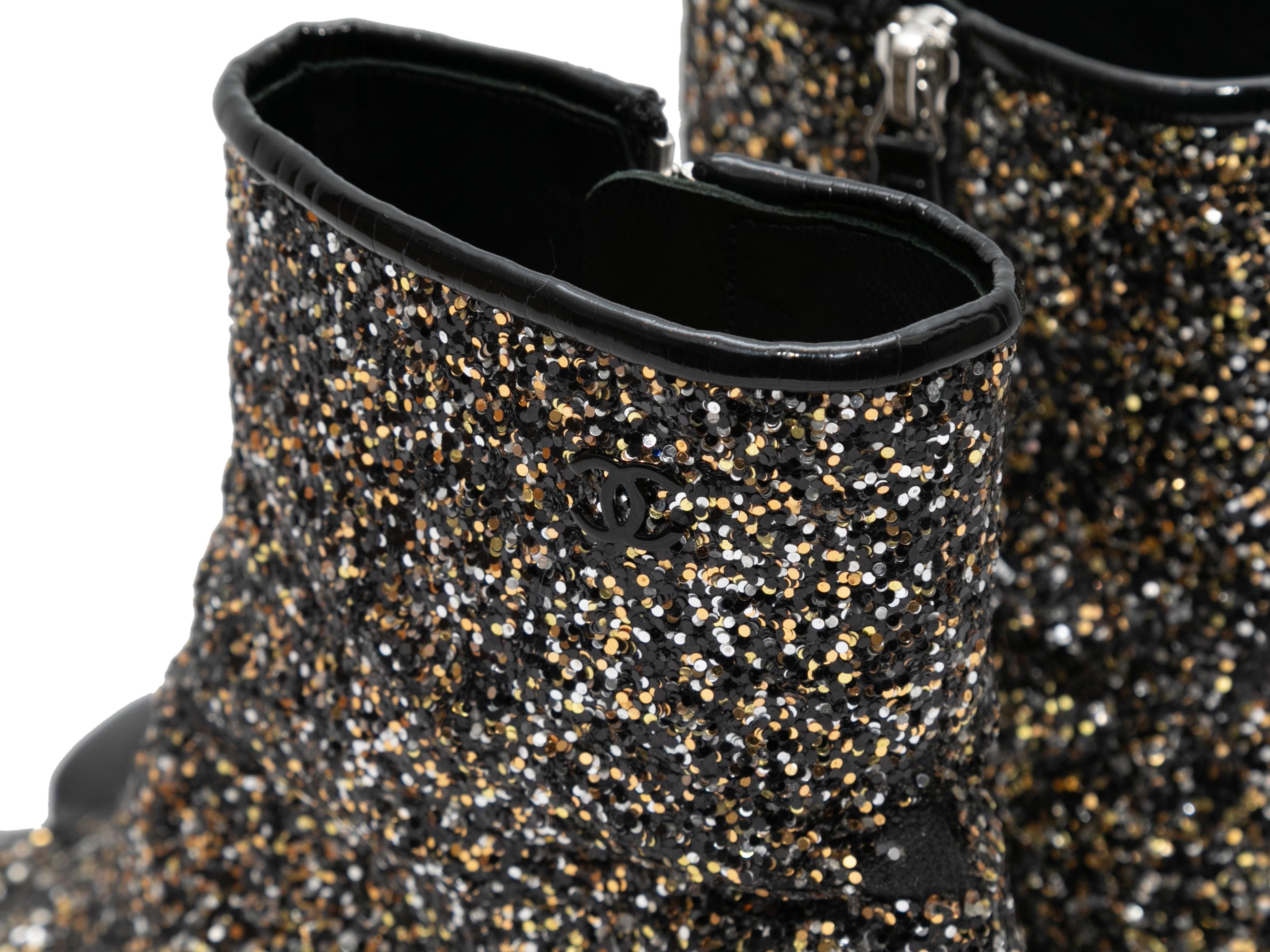Black & Gold Chanel Glitter Cap-Toe Ankle Boots For Sale 1