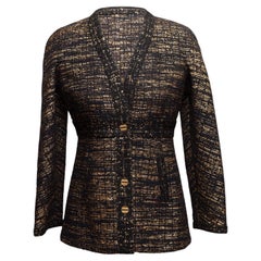 Black & Gold Chanel Metallic Wool-Blend Jacket Size FR 38