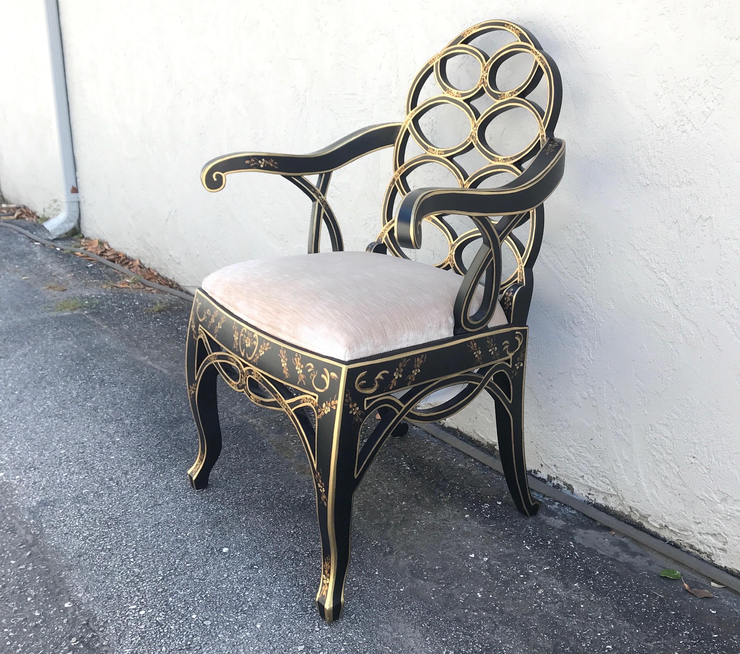 Black & Gold Chinoiserie Armchair In Good Condition In West Palm Beach, FL
