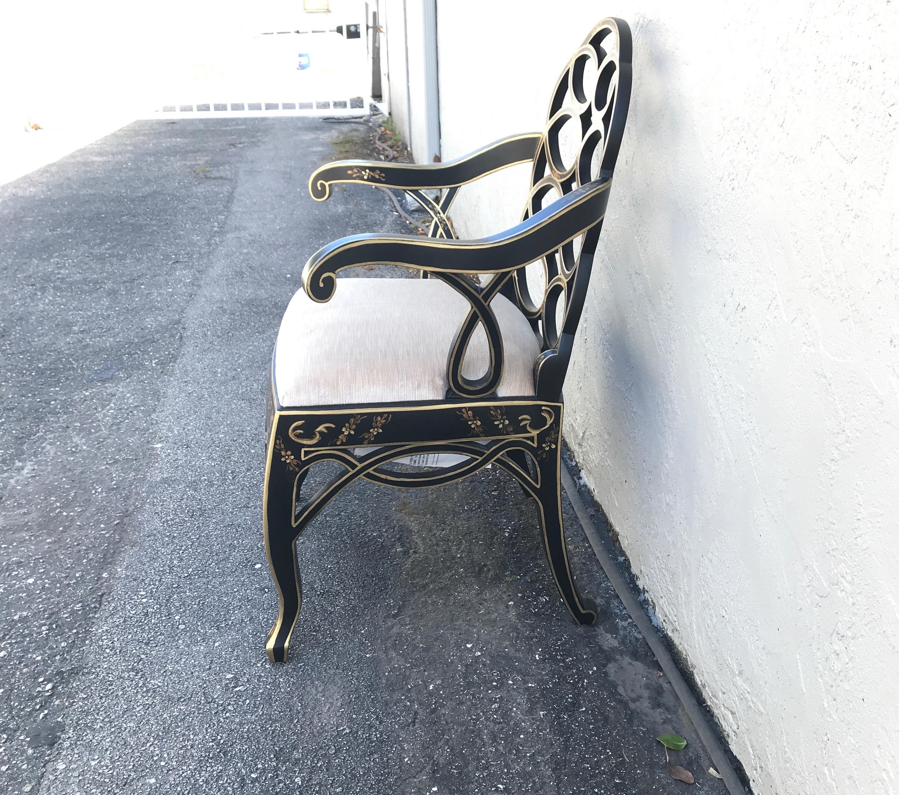 20th Century Black & Gold Chinoiserie Armchair