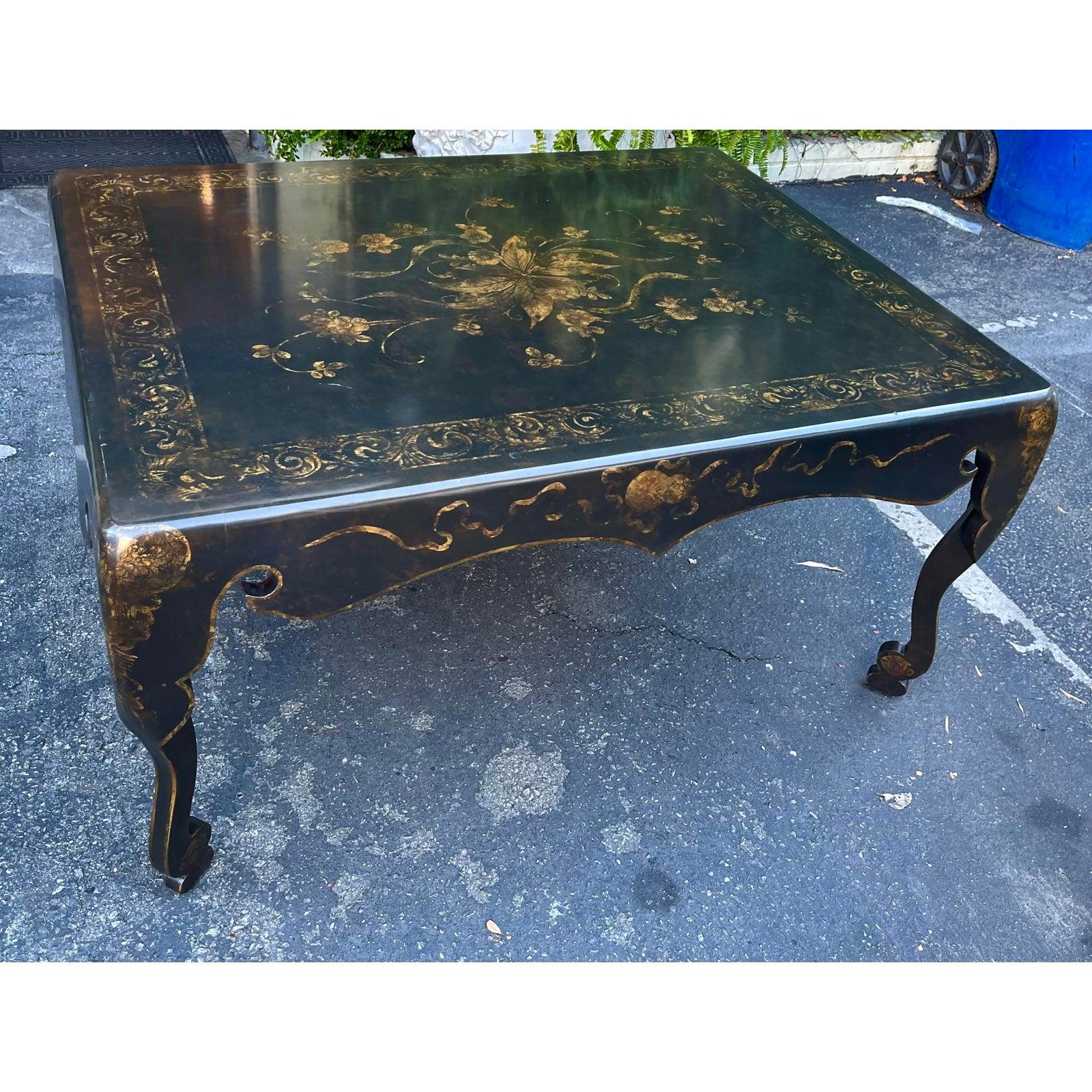 American Black & Gold Chinoiserie Cocktail Coffee Cocktail or Tea Table