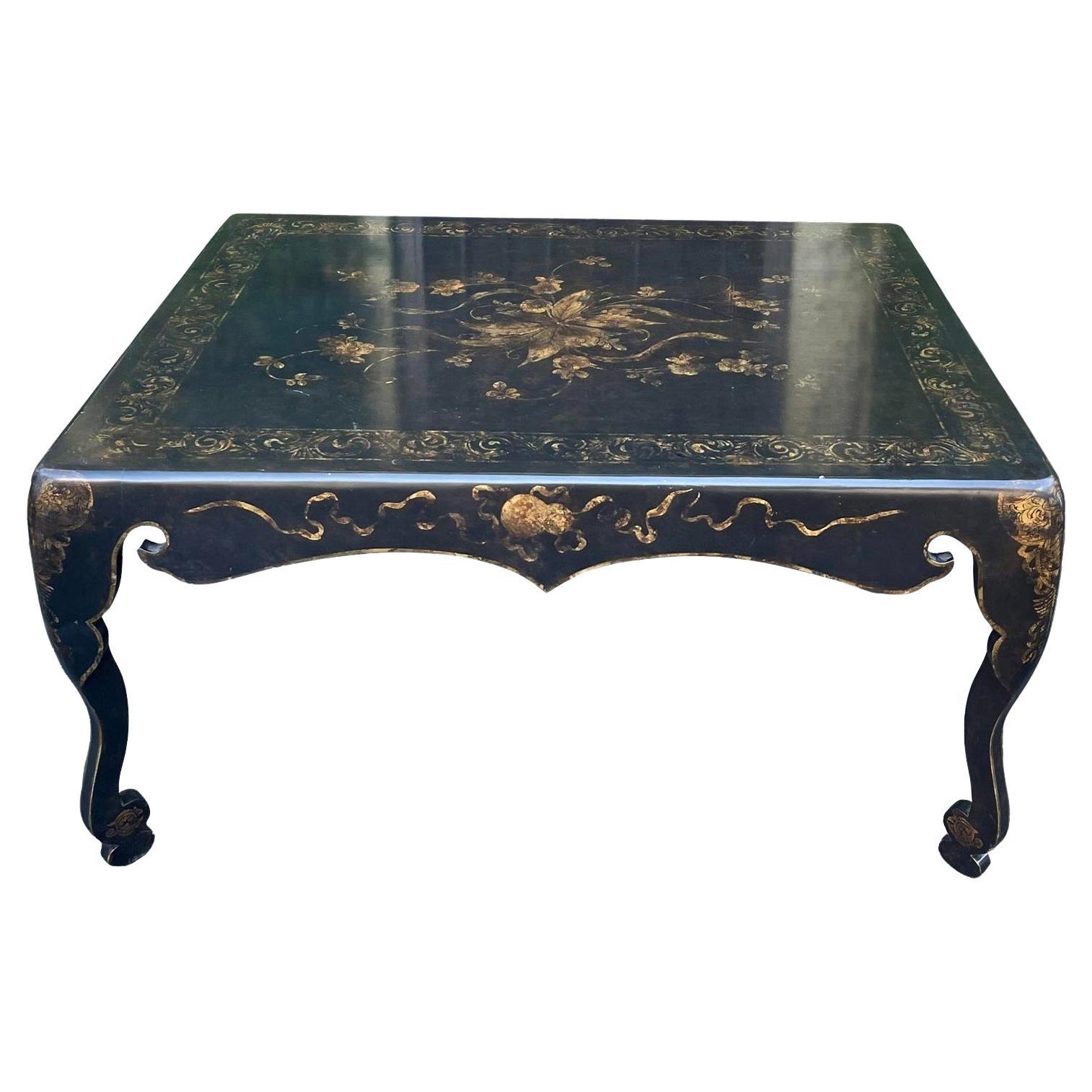 Black & Gold Chinoiserie Cocktail Coffee Cocktail or Tea Table