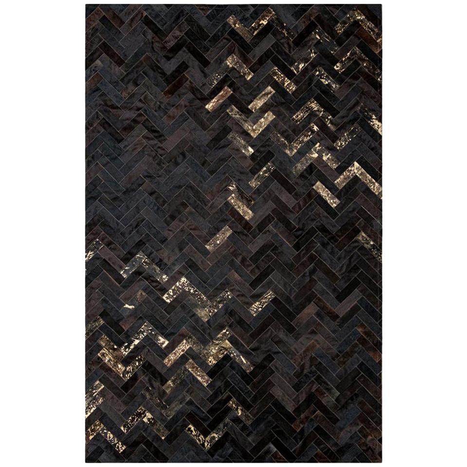 Alfombra de piel de vaca Art Decó Estrella negra y dorada personalizable X-Grande