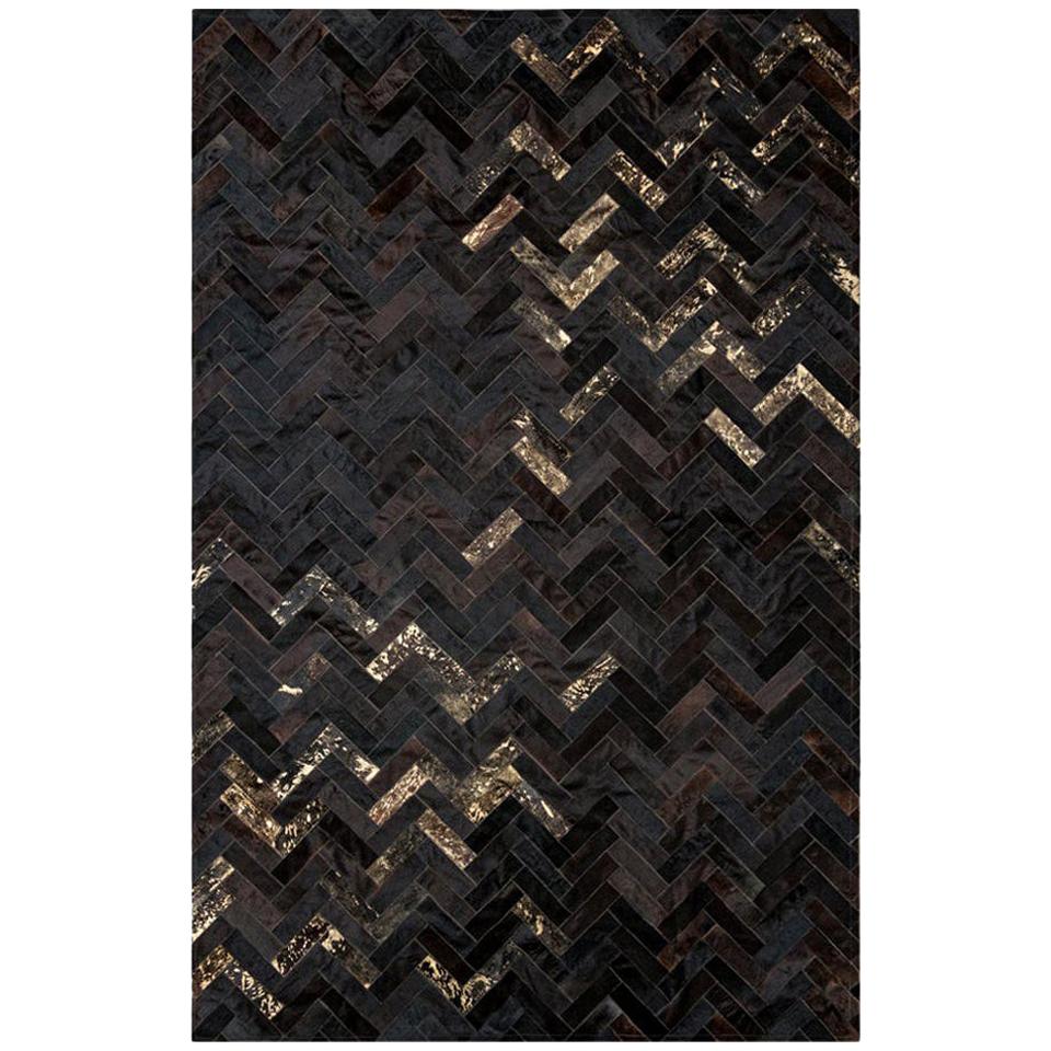 Noir et or personnalisable Art Deco Estrella Cowhide Floor Rug X-Large