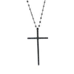 Black Gold Diamond Cross Pendant Necklace 14k Round Brilliant .35ctw Rosary