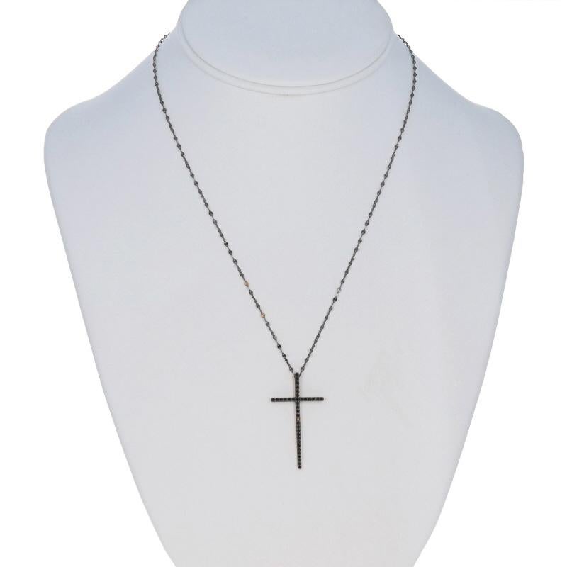 Round Cut Black Gold Diamond Cross Pendant Necklace 14k Round Brilliant .35ctw Rosary For Sale