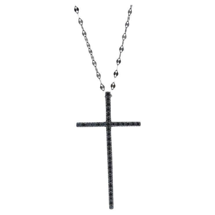 Black Gold Diamond Cross Pendant Necklace 14k Round Brilliant .35ctw Rosary For Sale
