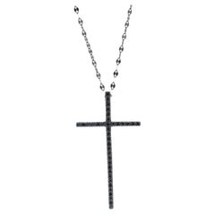 Black Gold Diamond Cross Pendant Necklace 14k Round Brilliant .35ctw Rosary