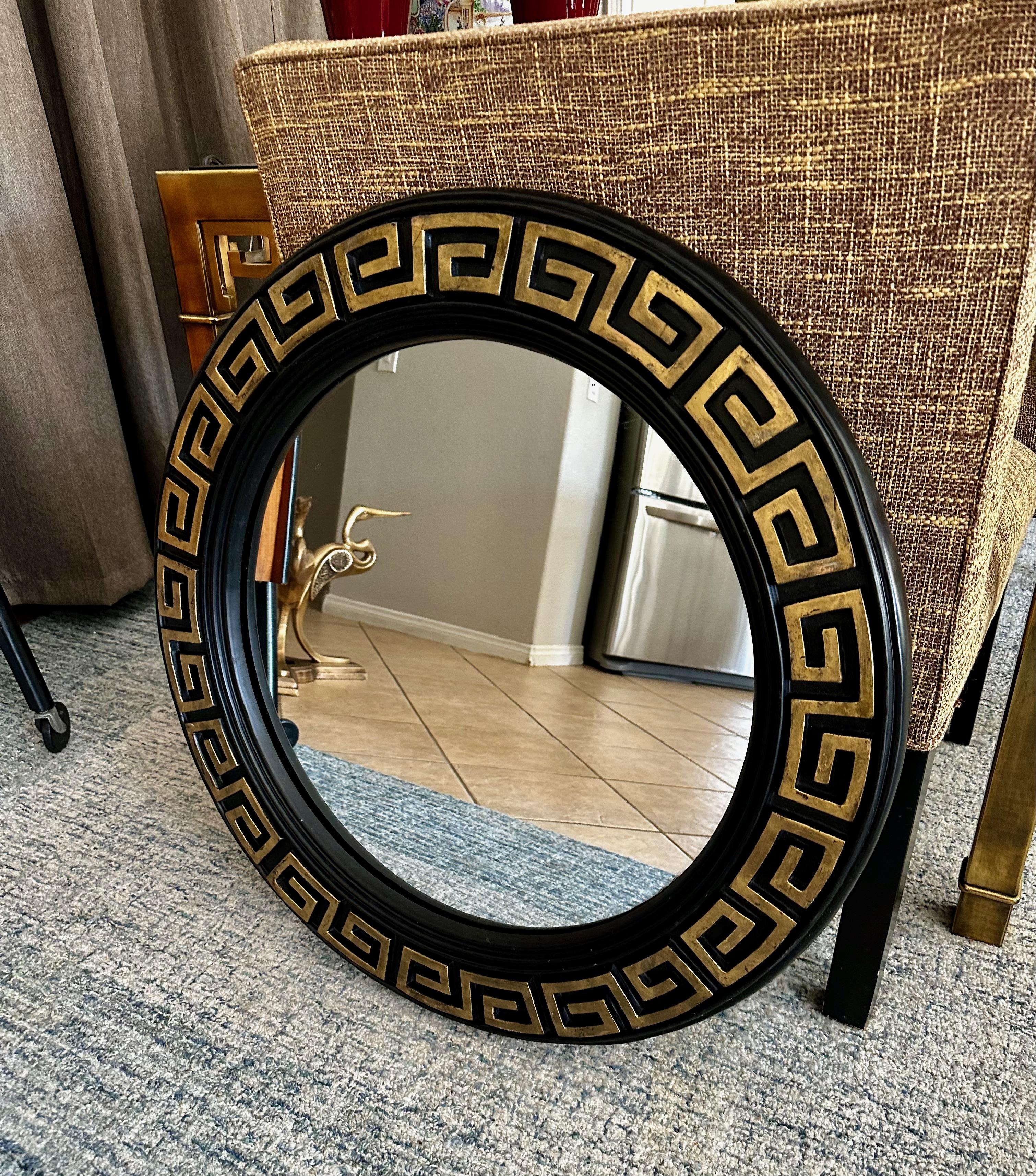 Mid-20th Century Black & Gold Greek Key Wall Mirror For Sale