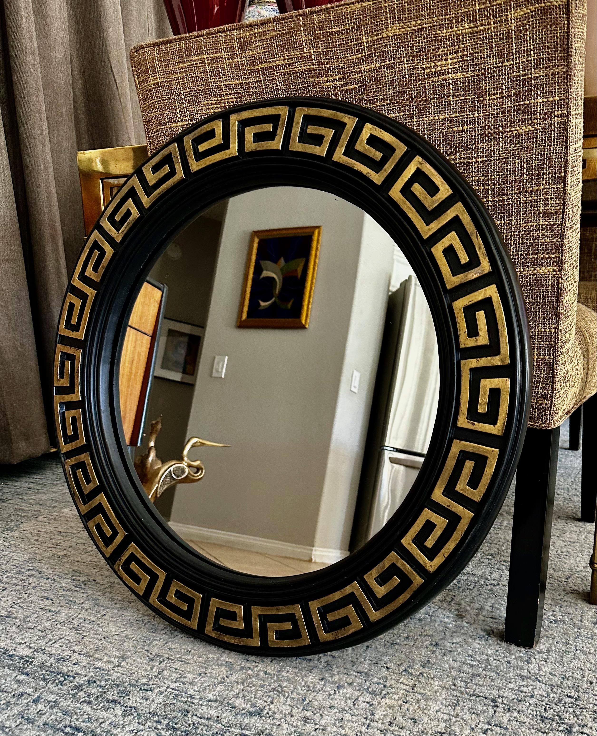 Black & Gold Greek Key Wall Mirror For Sale 1
