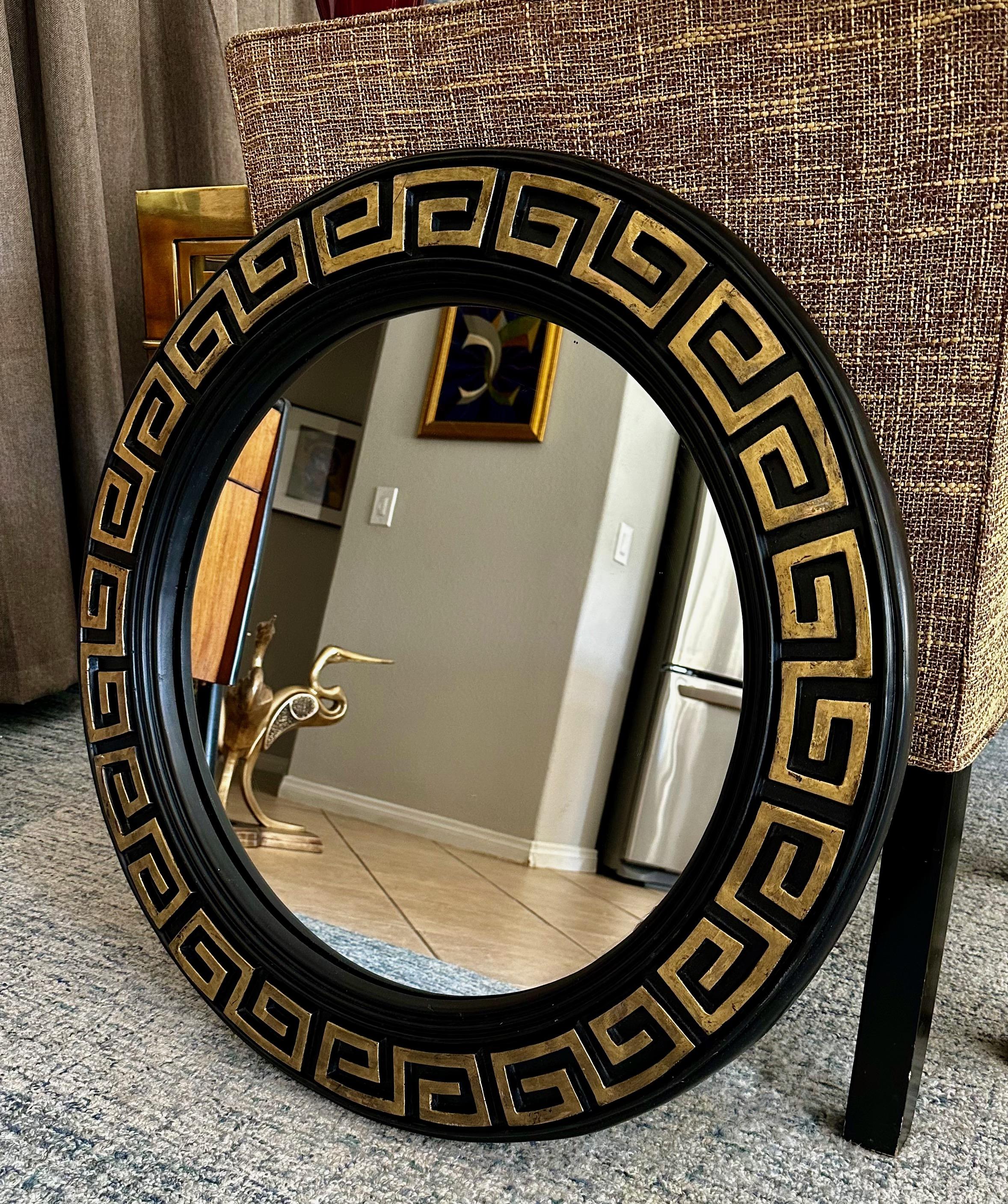 Black & Gold Greek Key Wall Mirror For Sale 2