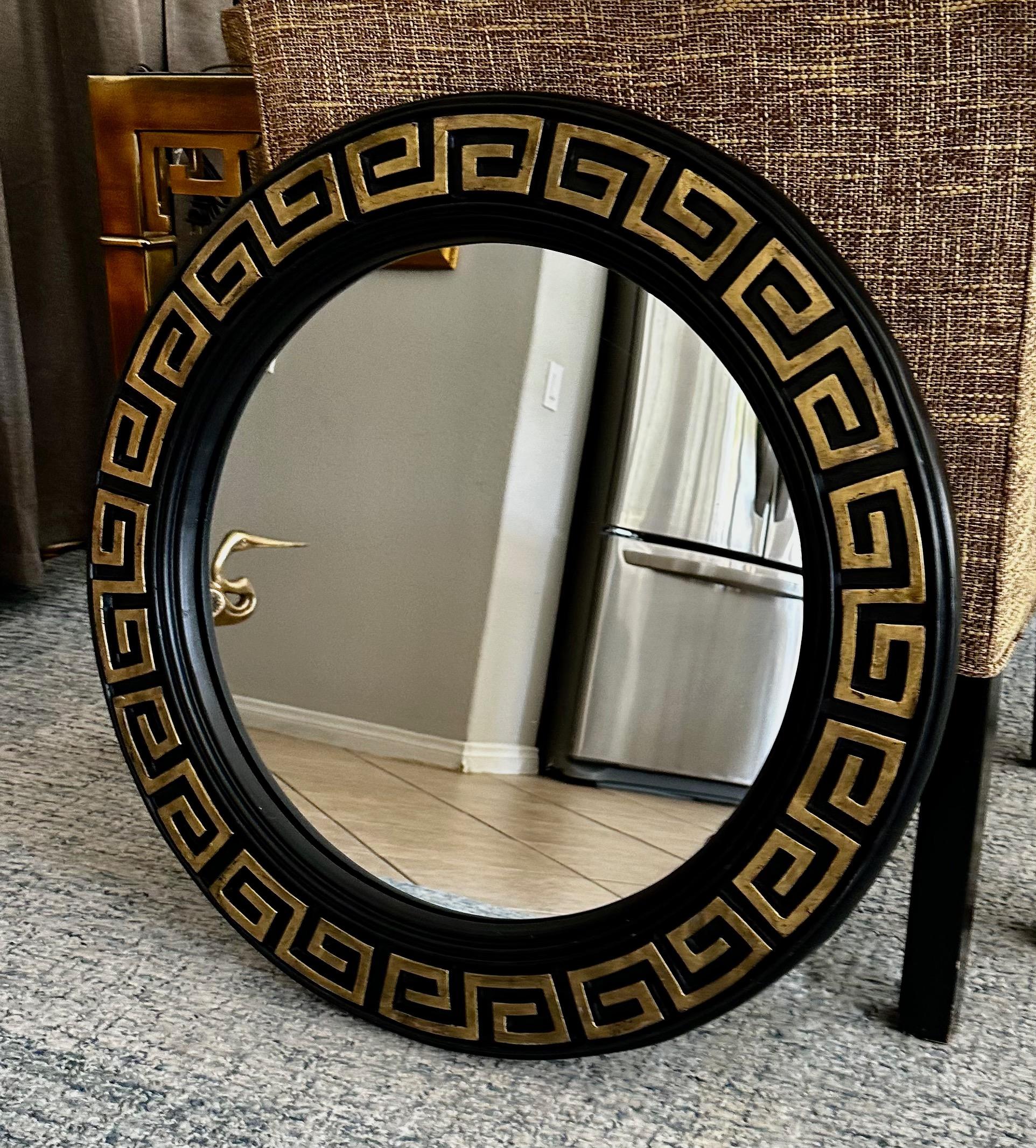 Black & Gold Greek Key Wall Mirror For Sale 4