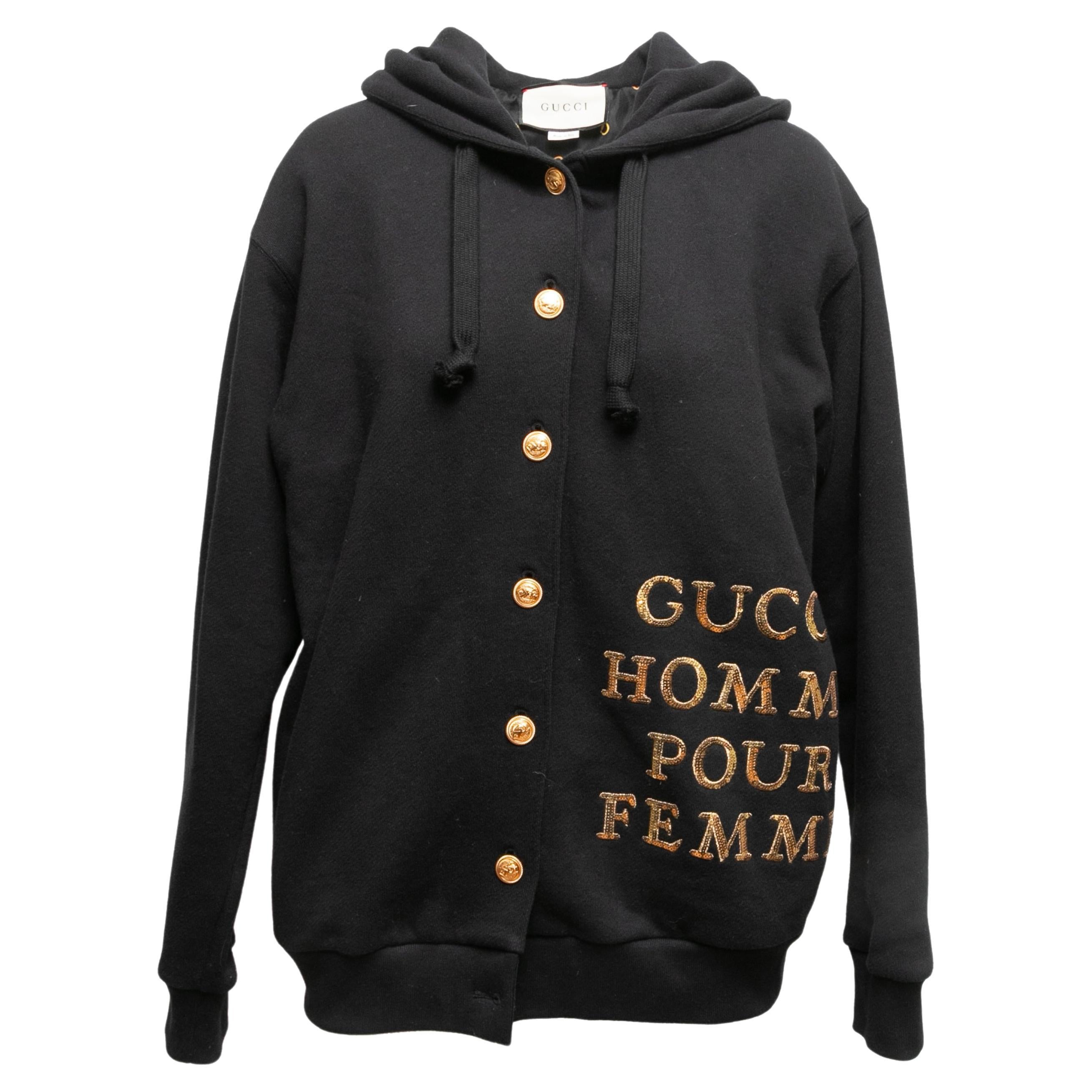Gucci Super Rare Women’s Black embellished “Homme Pour Femme” Hoodie size L