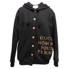 Black & Gold Gucci Embellished Button-Up Hoodie Size US M
