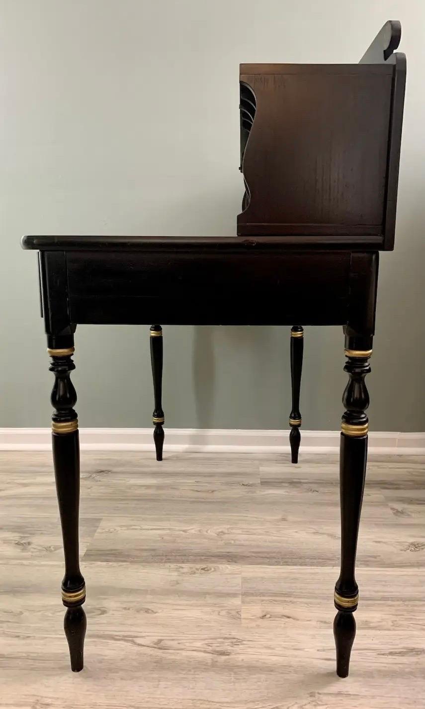 20th Century Black & Gold Hitchcock Style Secretary Desk & Chair - 2pc Set For Sale