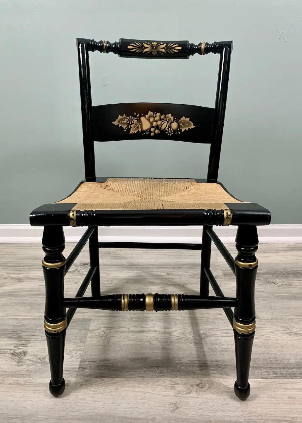 Maple Black & Gold Hitchcock Style Secretary Desk & Chair - 2pc Set For Sale