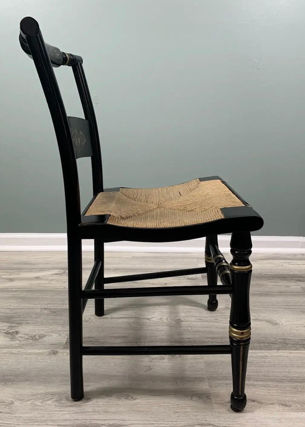 Black & Gold Hitchcock Style Secretary Desk & Chair - 2pc Set For Sale 1