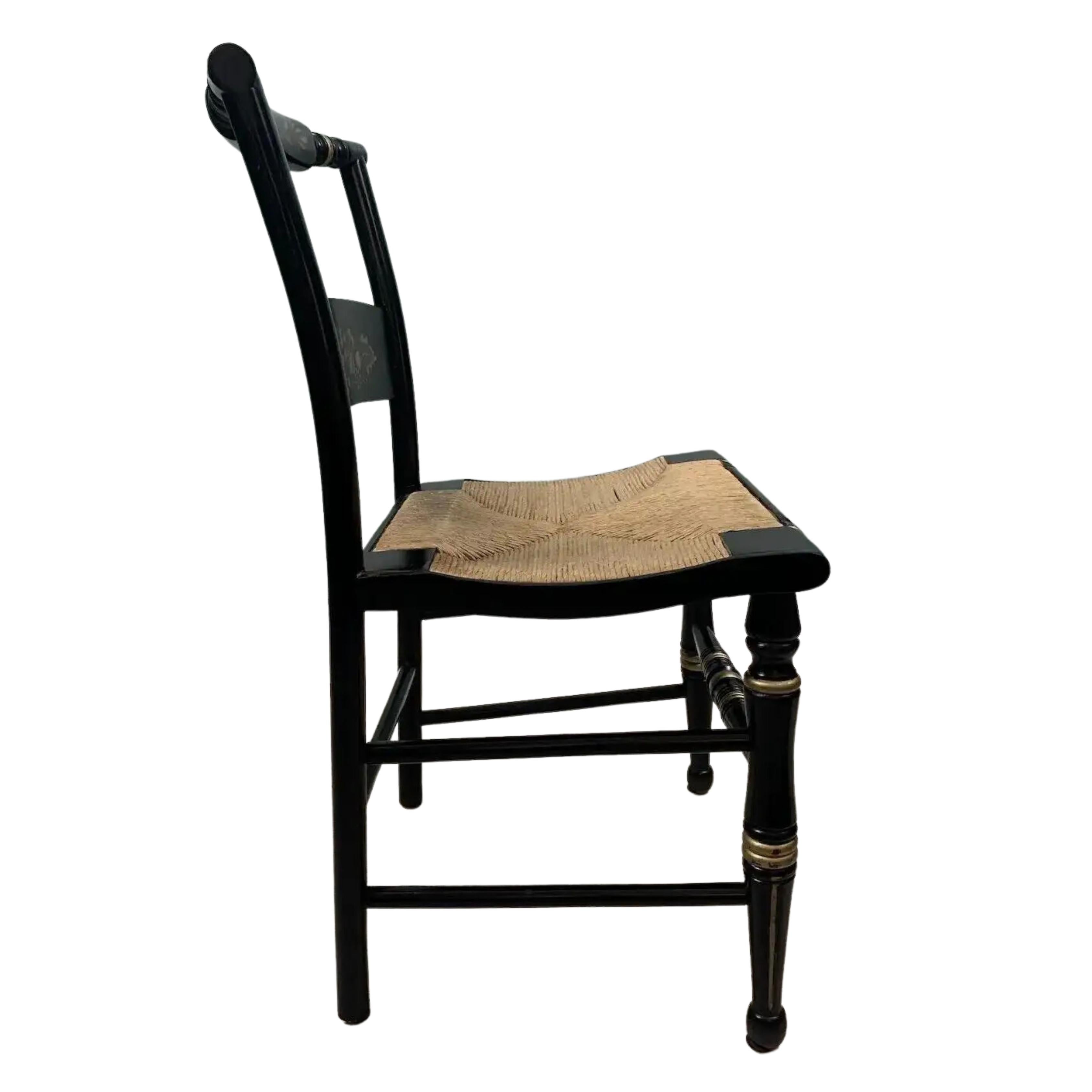 Black & Gold Hitchcock Style Secretary Desk & Chair - 2pc Set For Sale 1