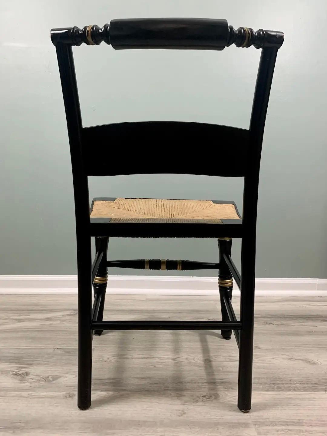Black & Gold Hitchcock Style Secretary Desk & Chair - 2pc Set For Sale 2