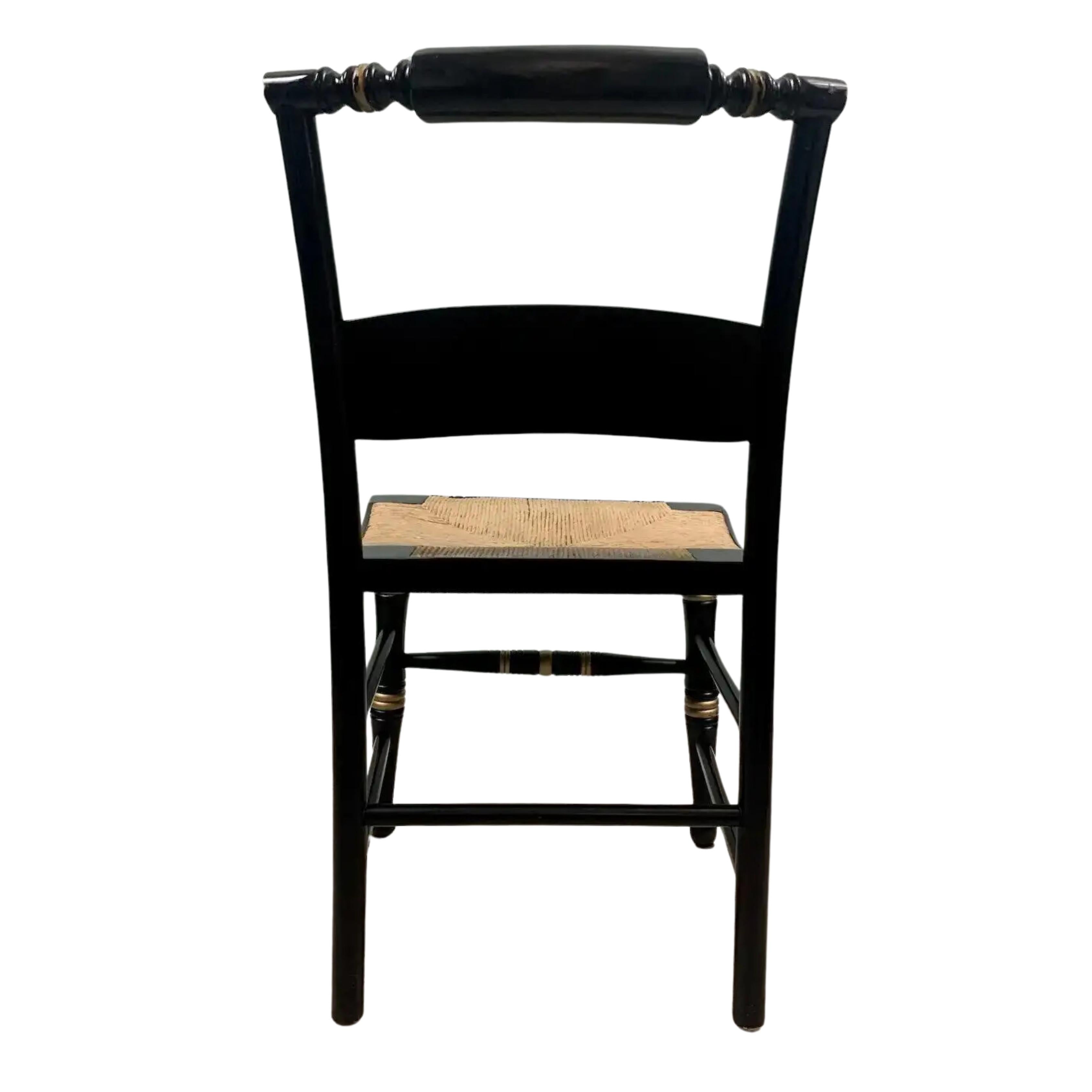 Black & Gold Hitchcock Style Secretary Desk & Chair - 2pc Set For Sale 2