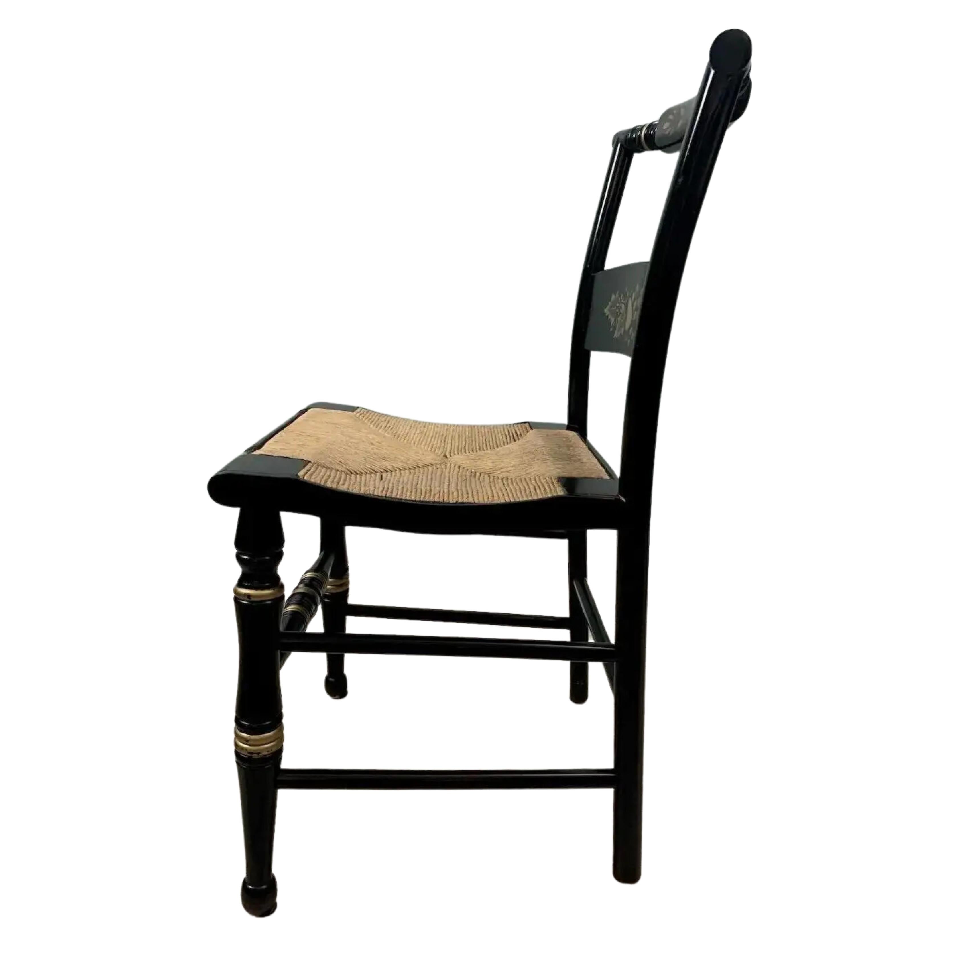 Black & Gold Hitchcock Style Secretary Desk & Chair - 2pc Set For Sale 3
